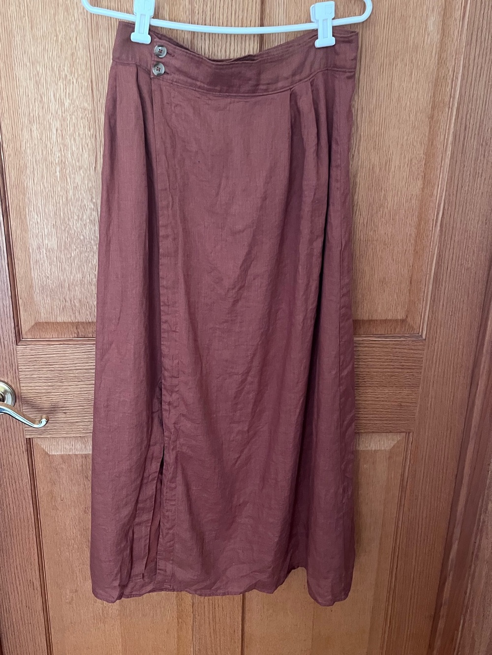 Anthropologie Women's rust Colored Midi Linen-Blend wrap Skirt
